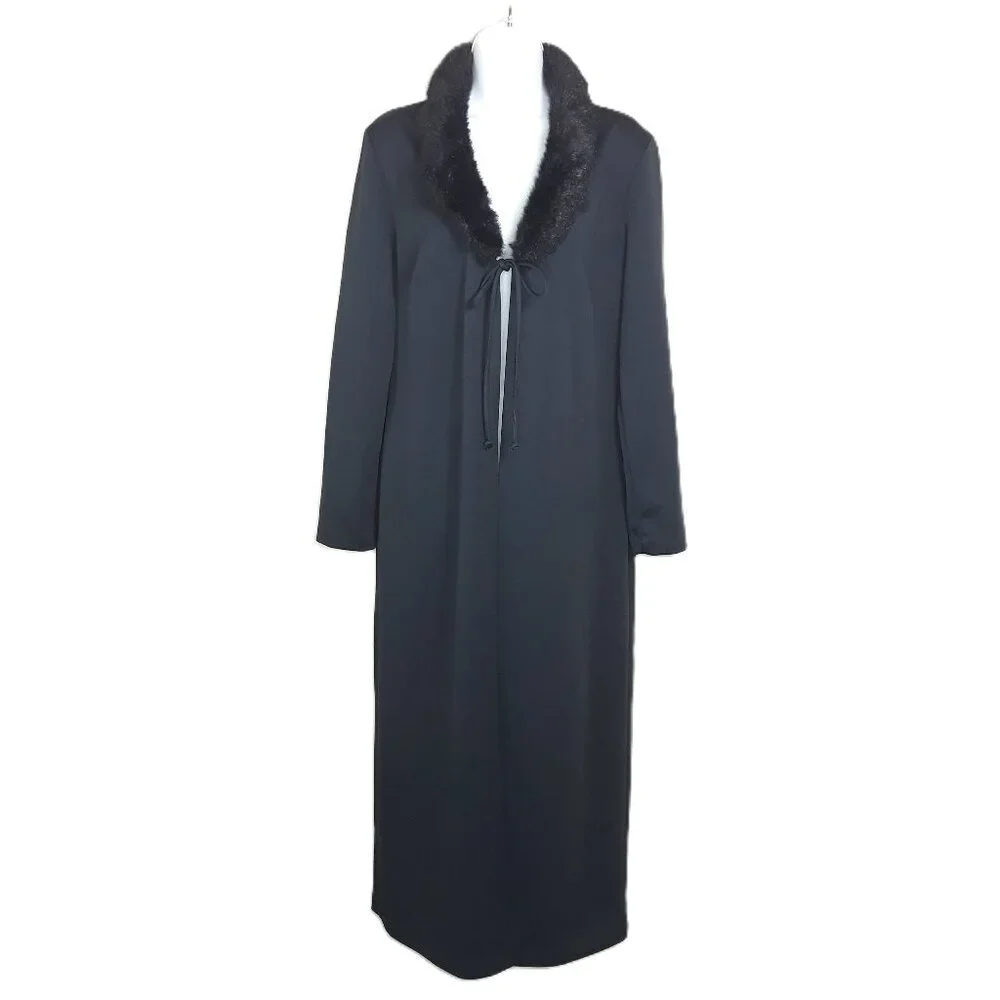 Faux Fur Collar Black Duster Cardigan Medium Kathie Lee Whimsigoth Gothic